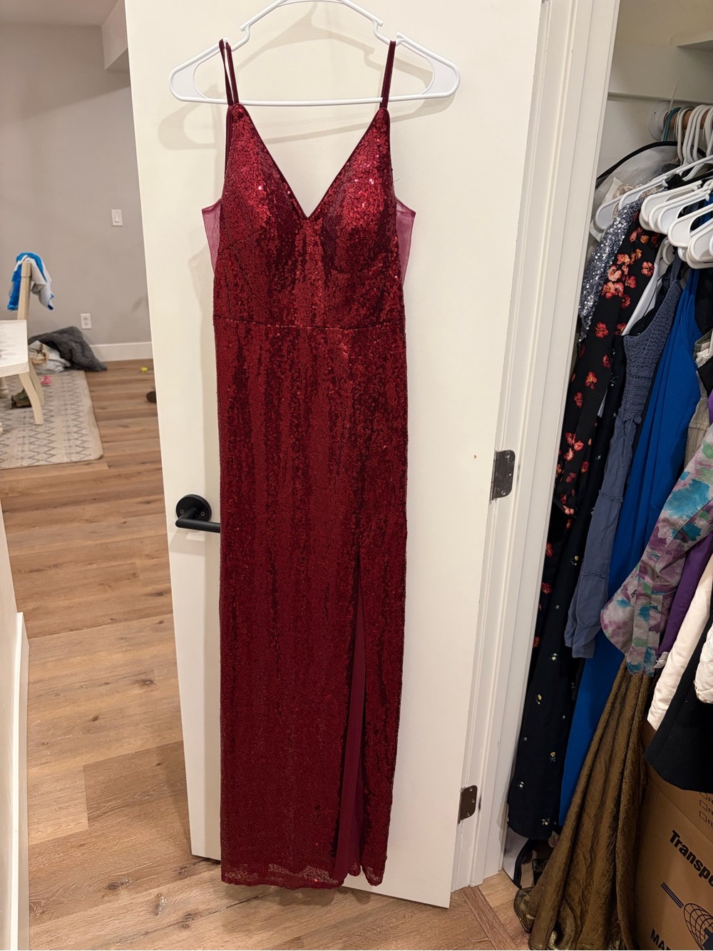 Azazie Red Sequin V-Neck Dress
